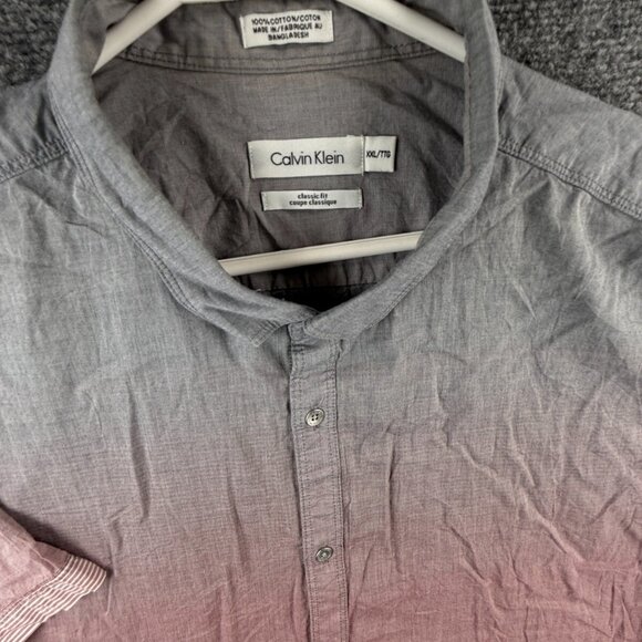 Calvin Klein Button Up Shirt Men Gray Red 2XL Classic Fit Fade Cotton Woven - Picture 2 of 14